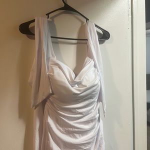 White sweetheart mermaid dress with train and slit thigh